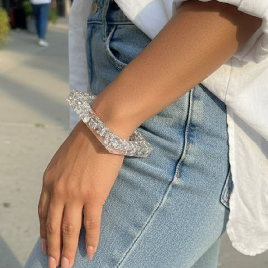 Silver Flake Clear Square Resin Bangle