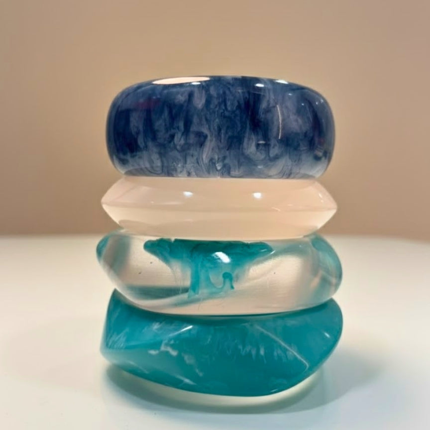 Ocean Blue & Teal Marbled Resin Bangle Stack