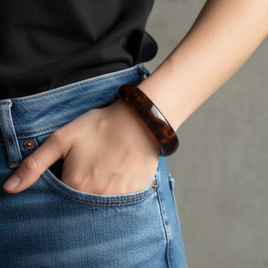 Mocha Marble Round Resin Bangle