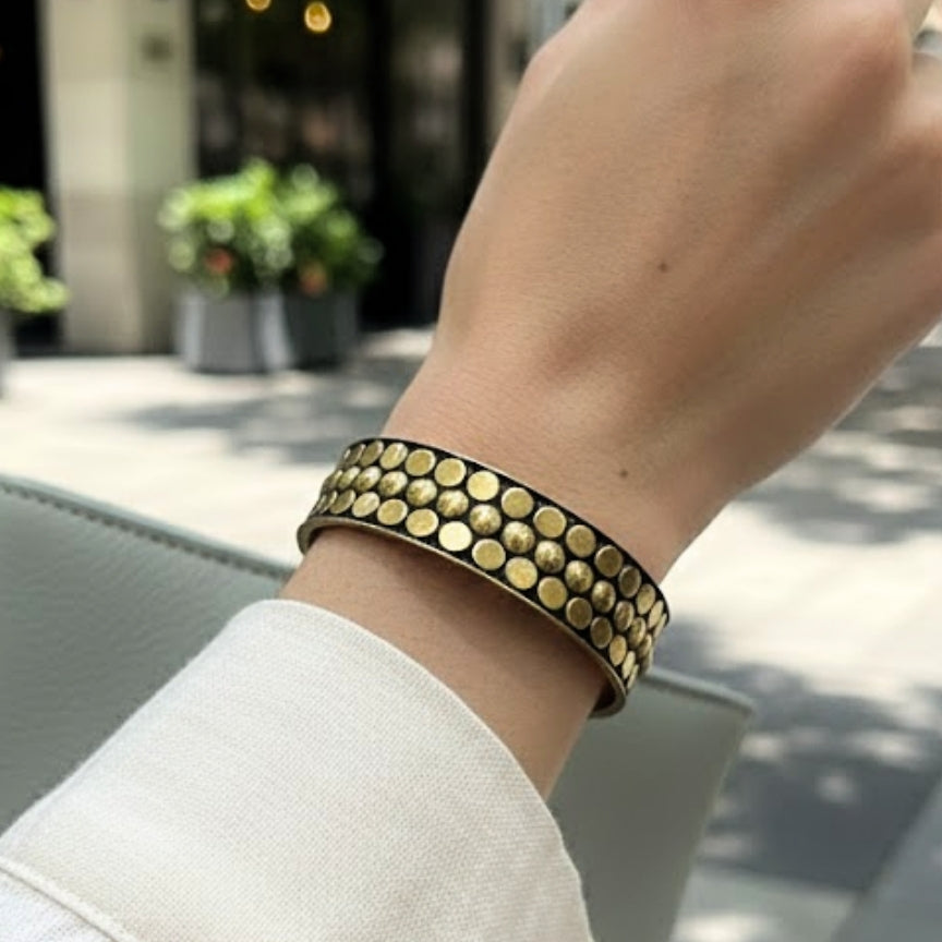 Bold Dot Pattern Brass Wooden Bangle