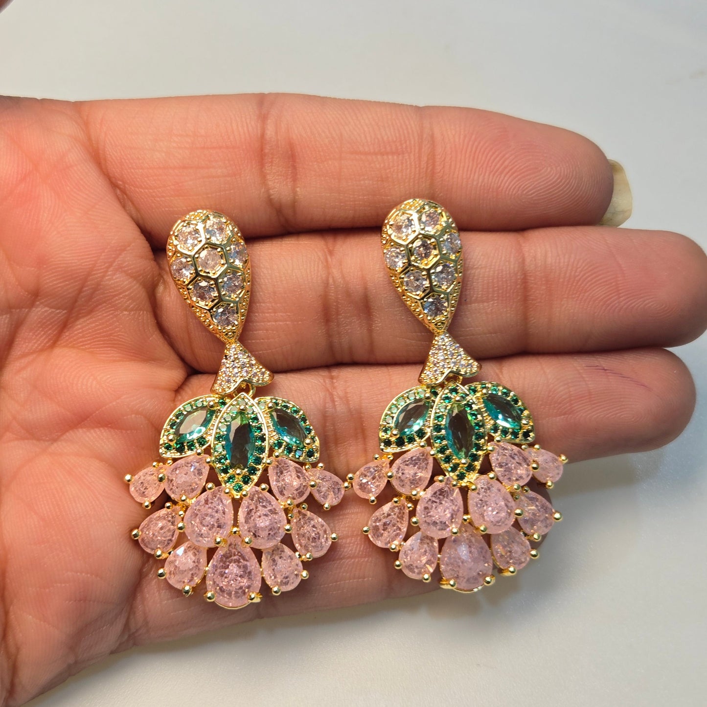 Gilded Rose Quartz & Emerald Crystal Floral Drops