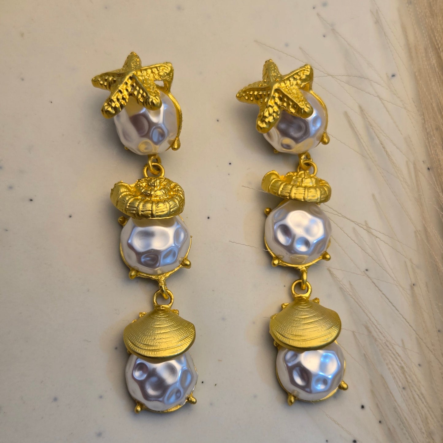 Gilded Shoreline Pearl & Starfish Drops