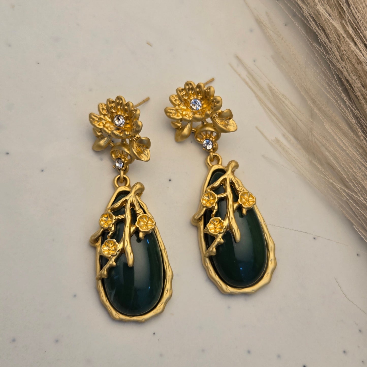 Vintage Emerald Forest Drop Earrings