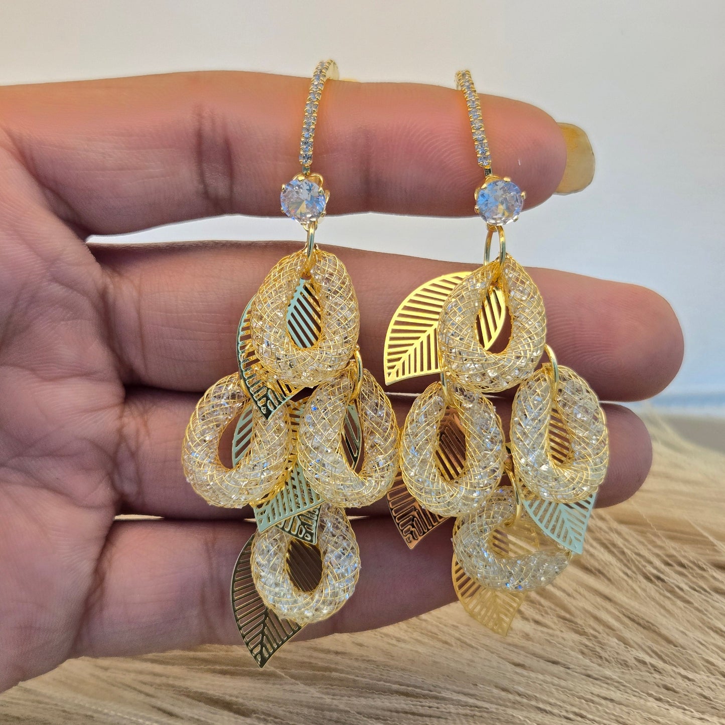 Gold Leaf Filigree Mesh Dangle Earrings
