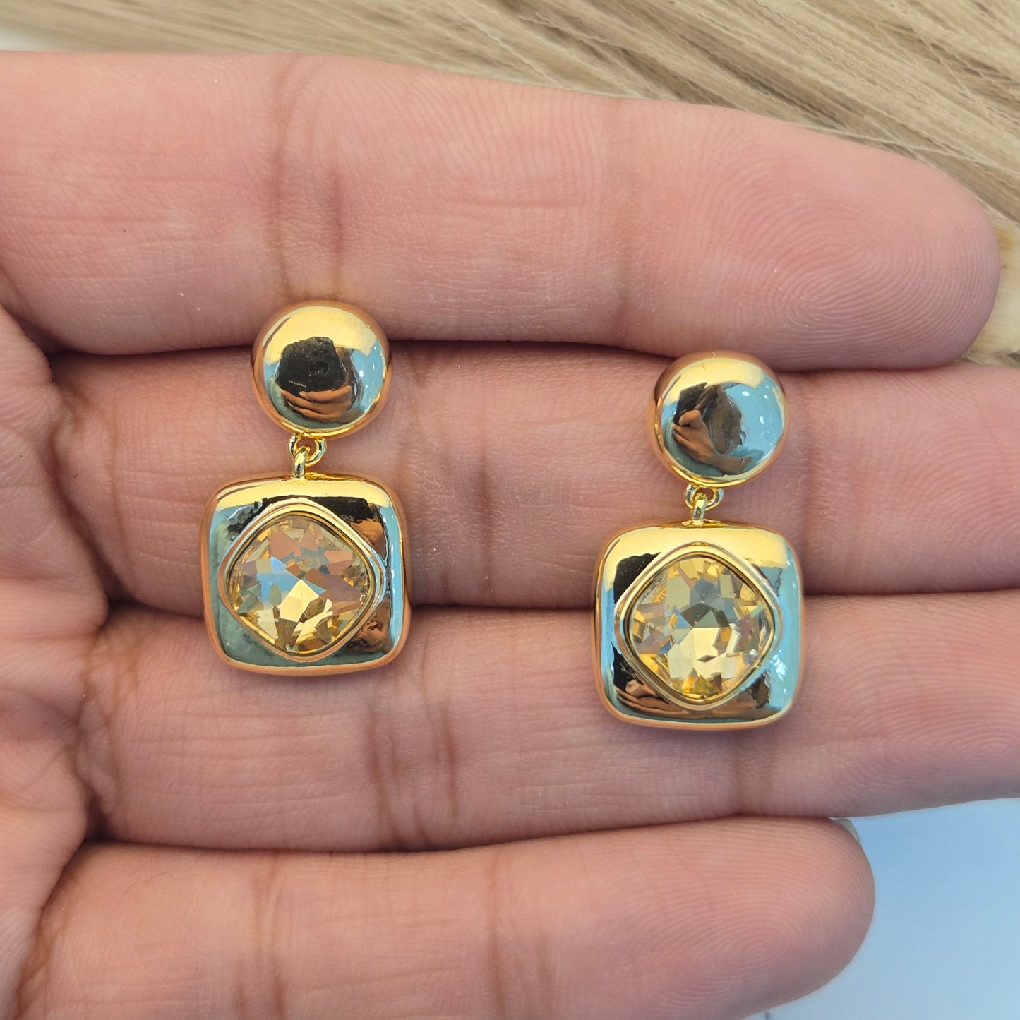 Sapphire Blue Crystal Gold Studs