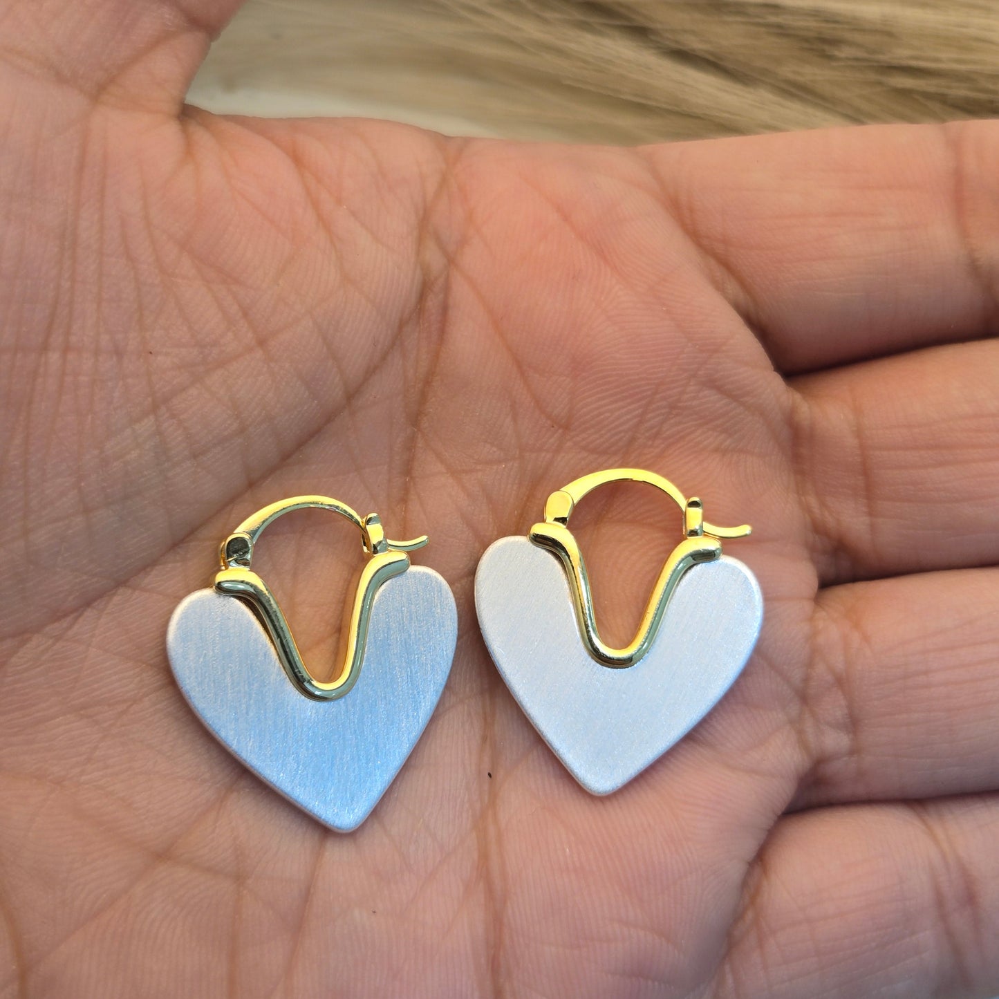 Gold Silver Dual Tone Heart Hoop Earrings