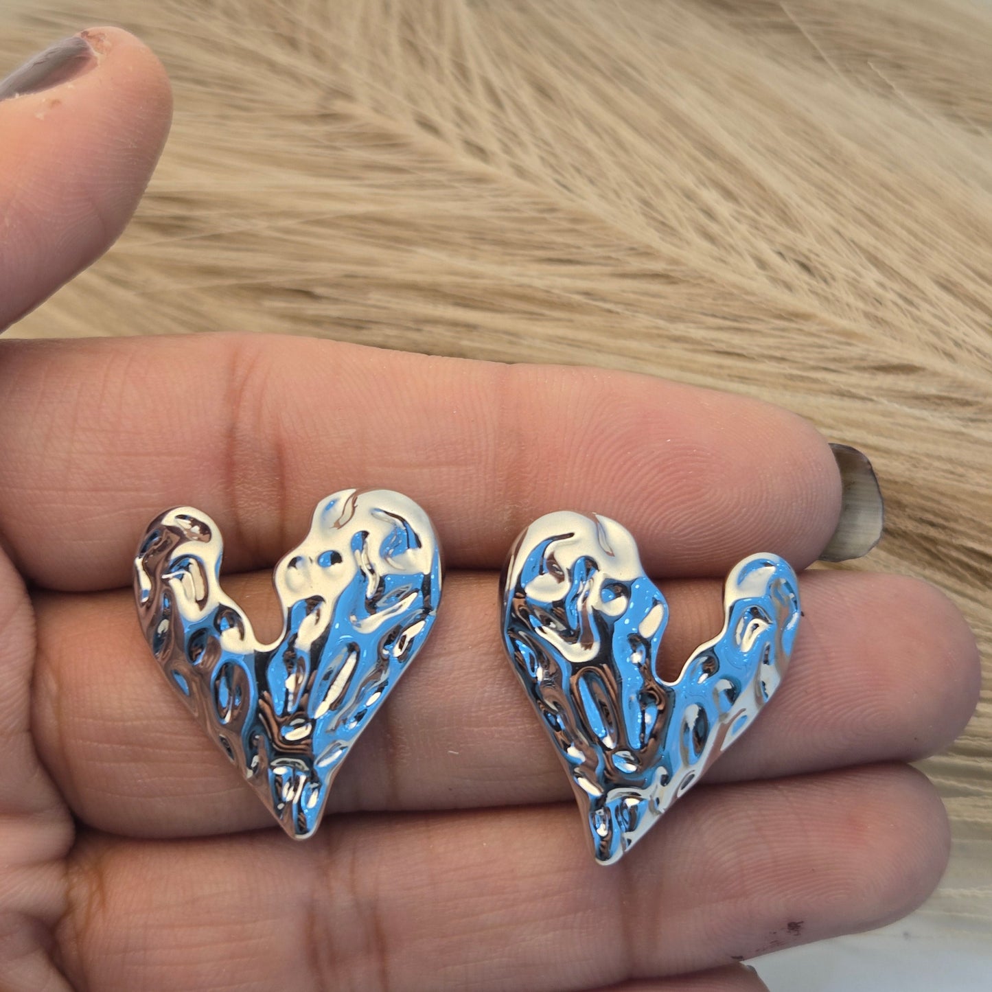 Liquid Molten Heart Silver Stud Earrings