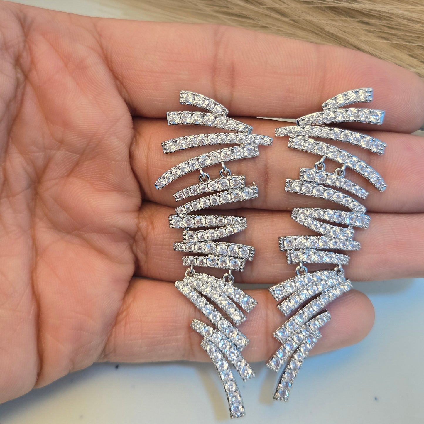 Stellar Cascading Zirconia Wing Crawler Silver Earrings