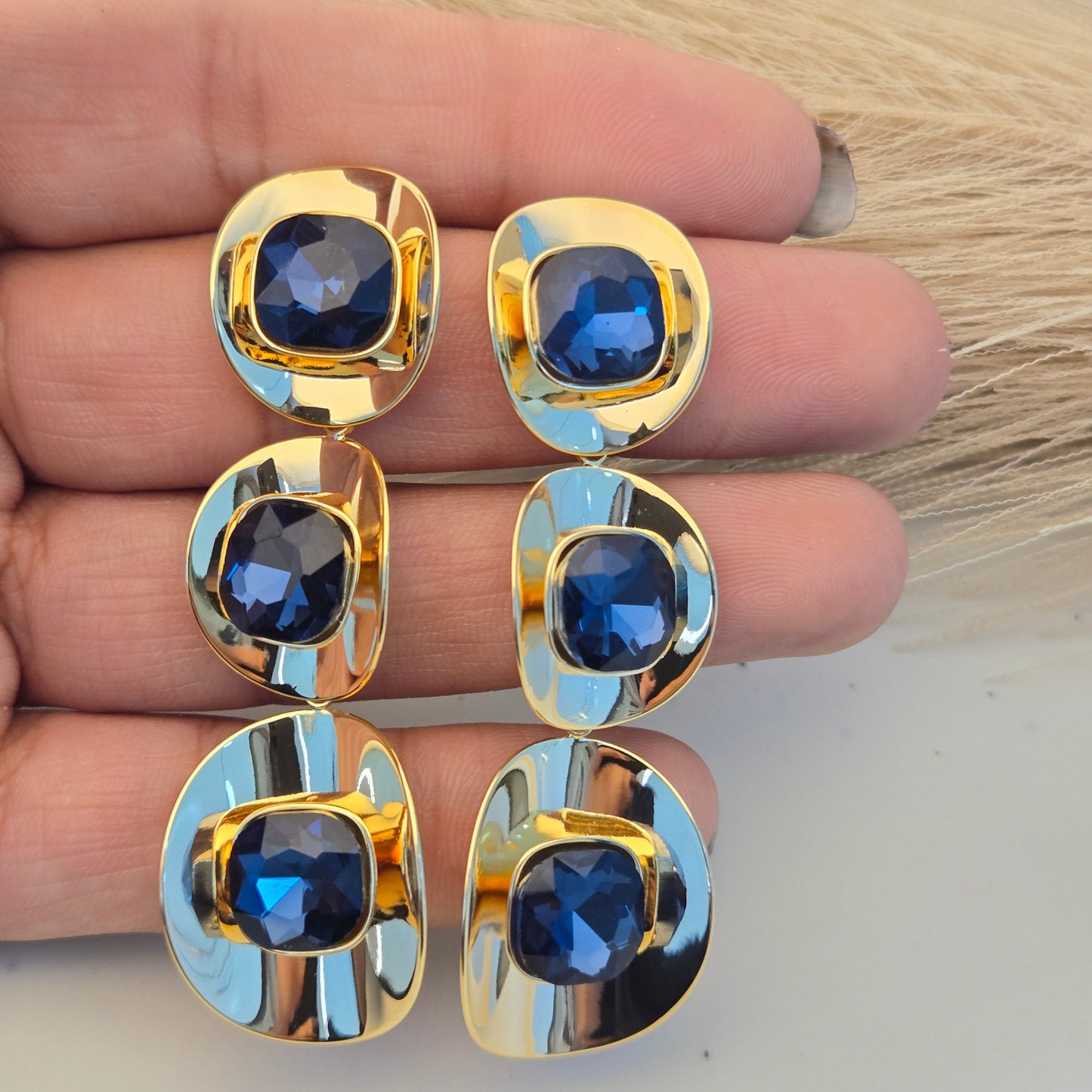 Midnight Sapphire Square Dangles