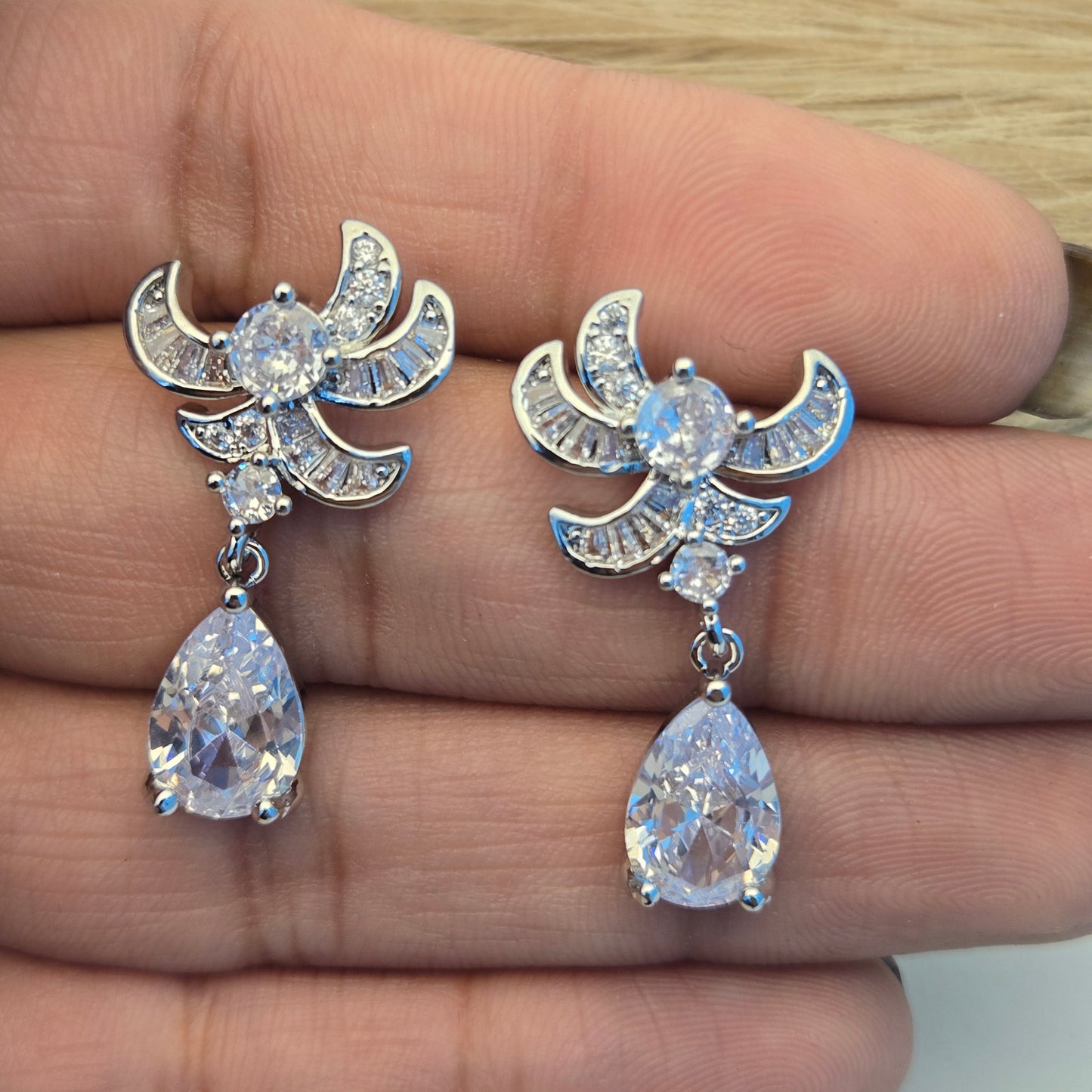 Celestial Zirconia Teardrop Bloom Silver Earrings