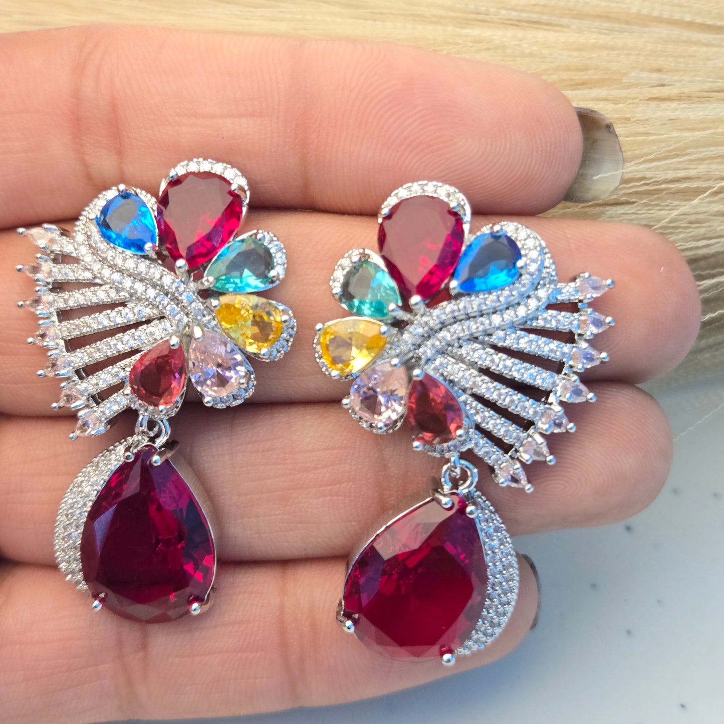 Multicolor Crystal Fan Earrings