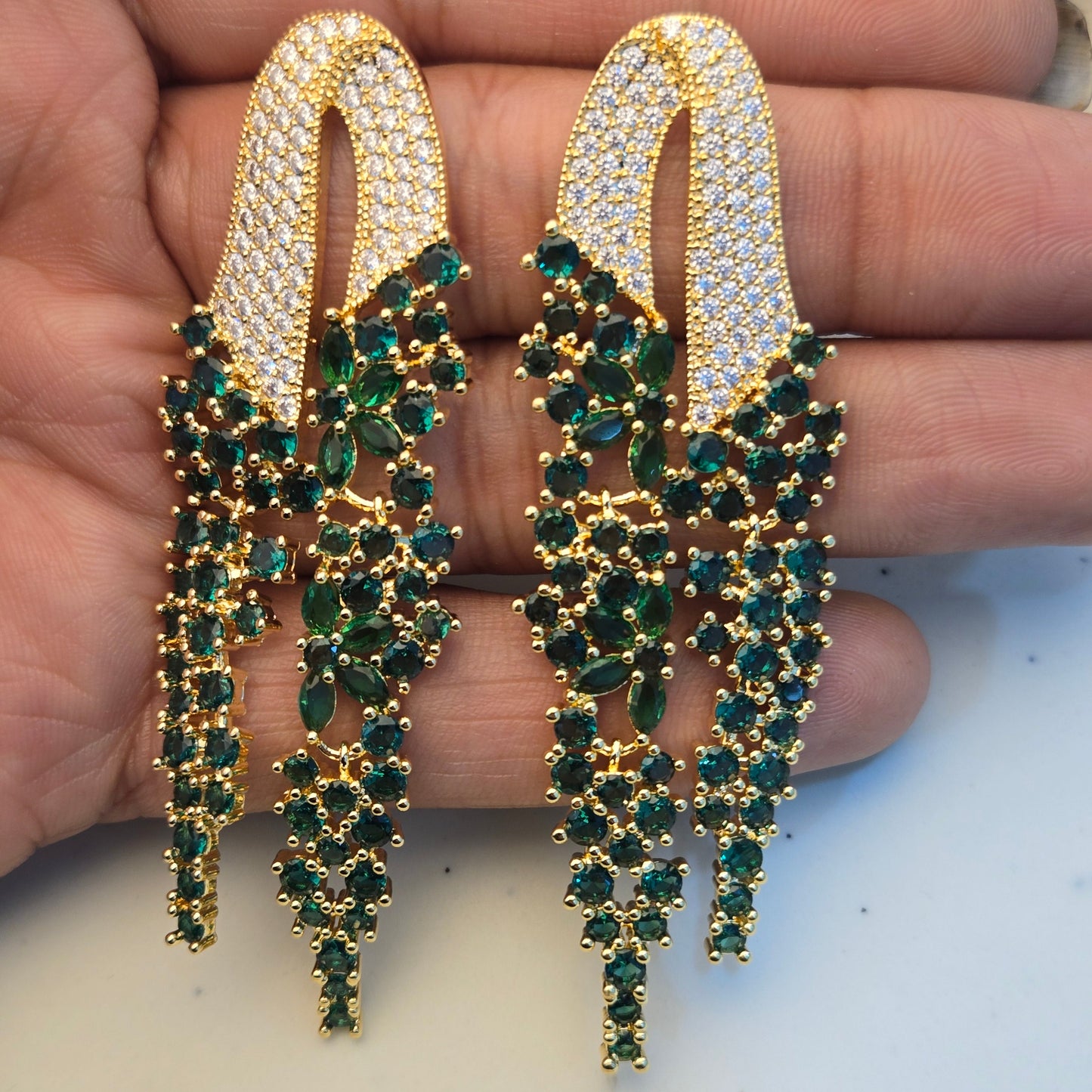Green Crystal Cluster Earrings