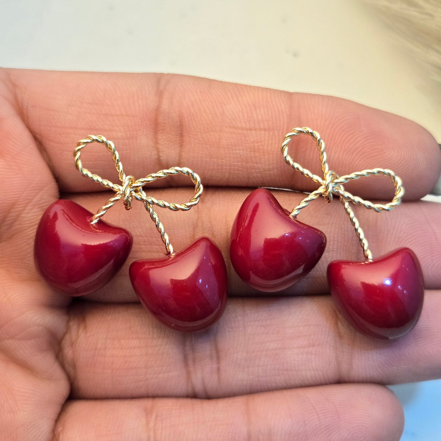 Deep Cherry & Gold Bow Drops