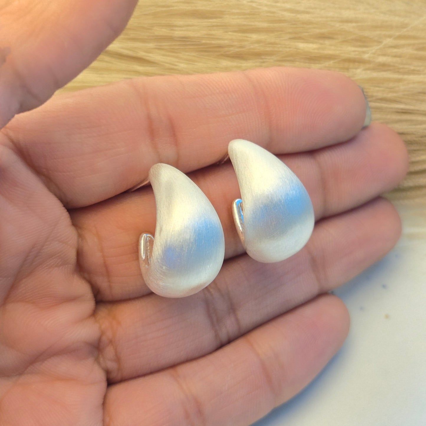 Matte Silver Teardrop Studs