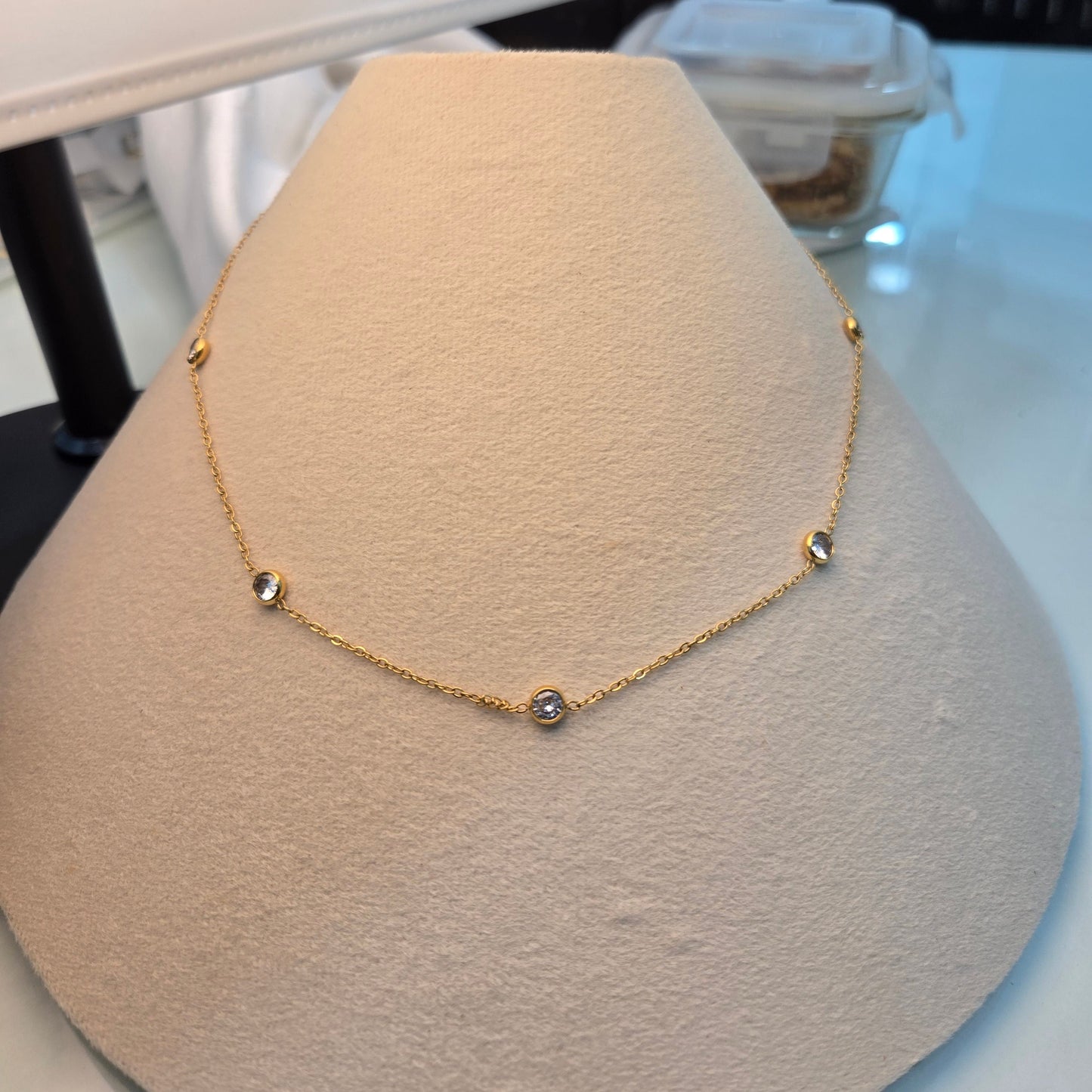 Gold Plated Bezel Crystal Necklace