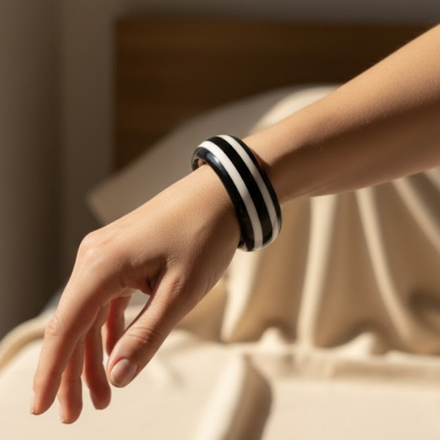 Monochrome Stripe Slim Resin Bangle