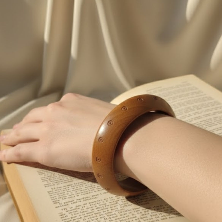 Carved Eye Pattern Wood Bangle