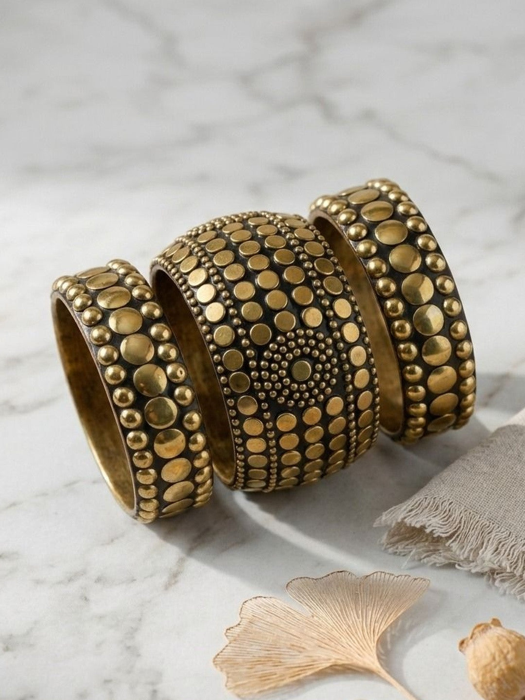 Antique Gold Brass Stud Bangles Set of 3