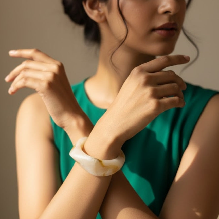Vanilla Wave Marble Resin Bangle