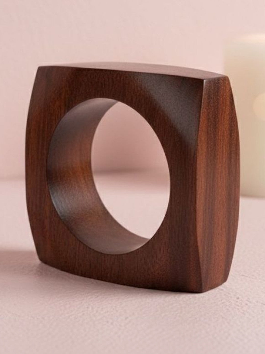 Brown Wood Square Bangle for Women - Pair of 2