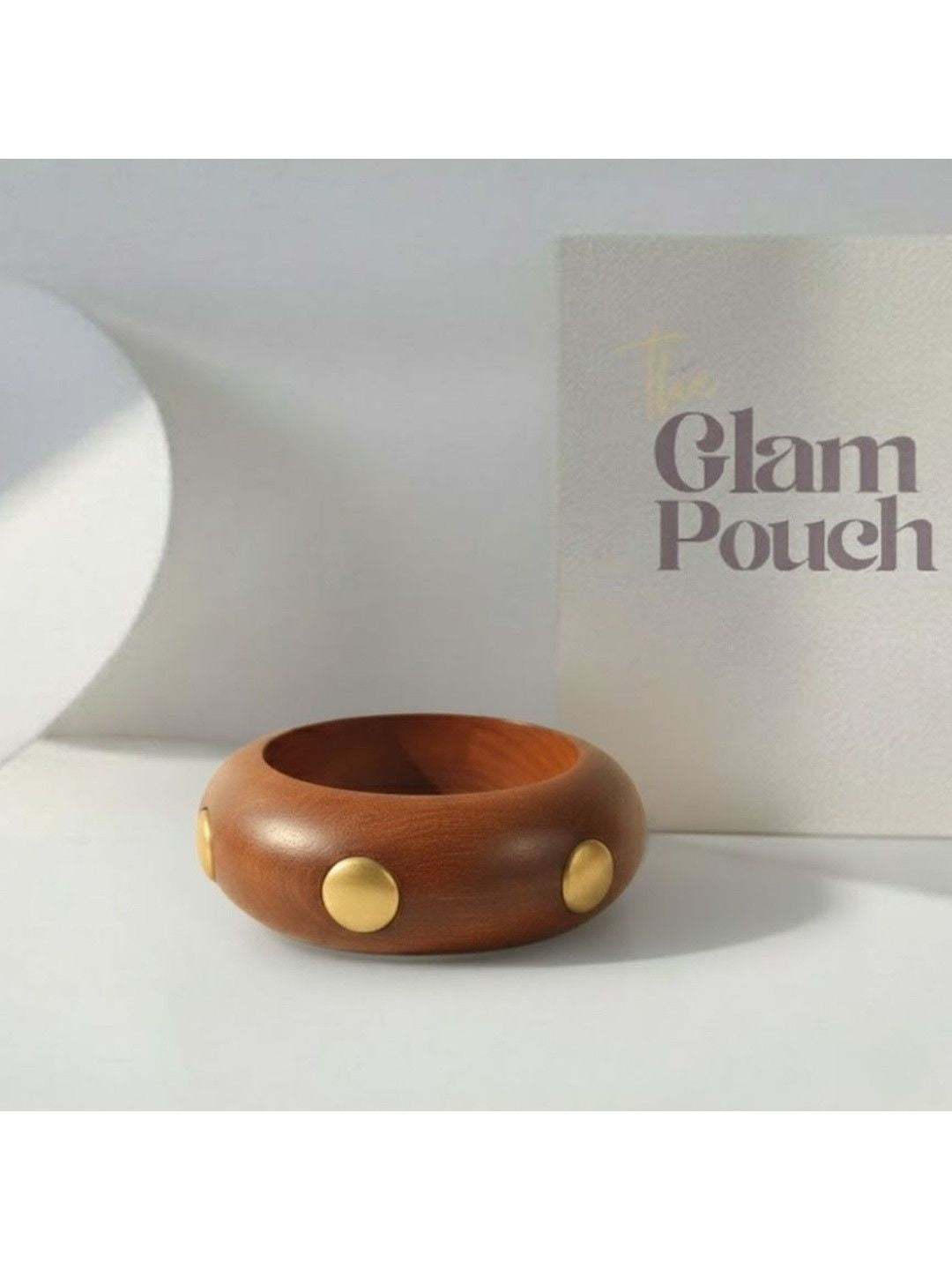 Wood Bangle with Gold-Tone Studs for Women - Pair of 2