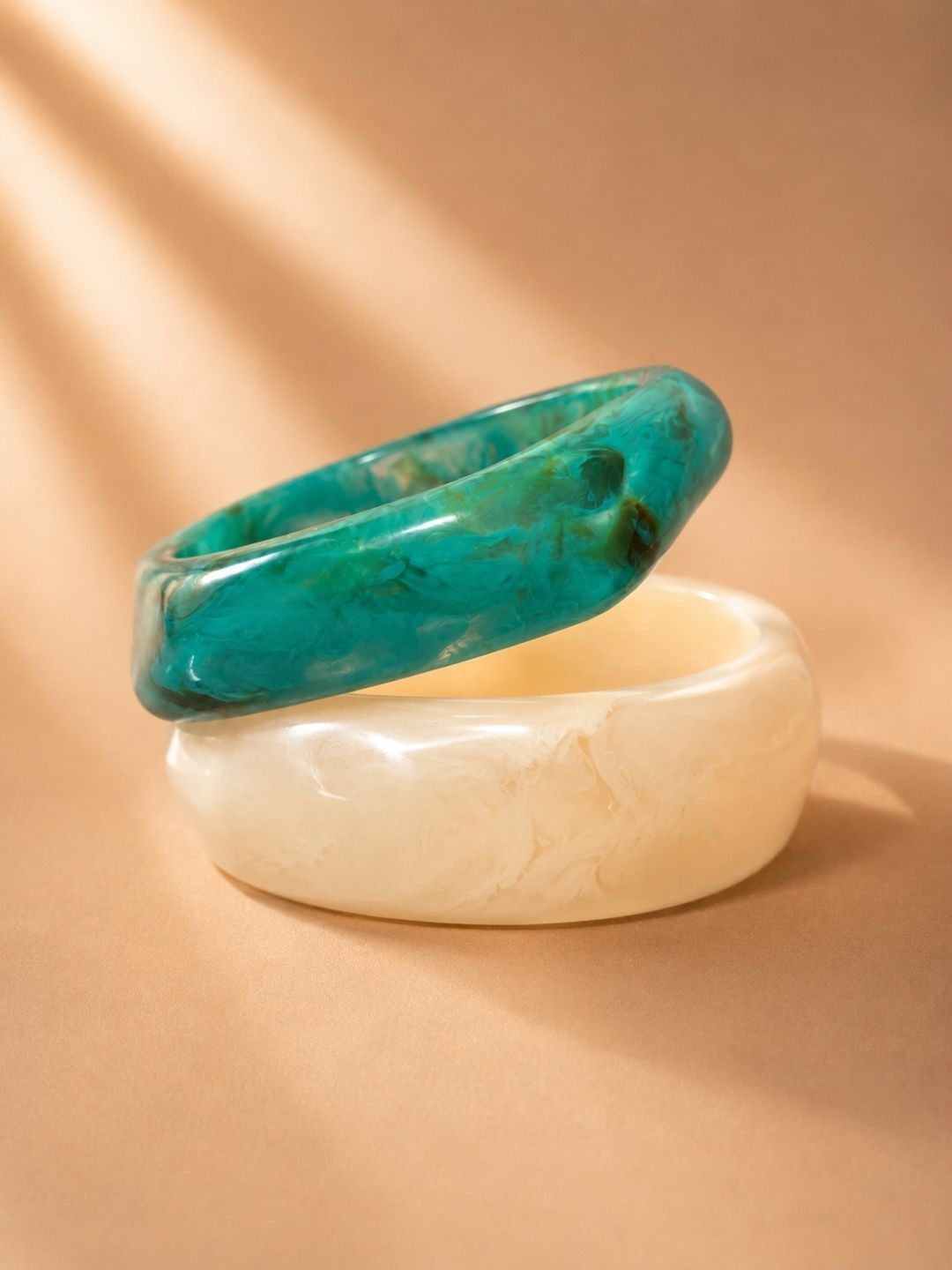 Teal & Ivory Marbled Resin Bangle Set of 2
