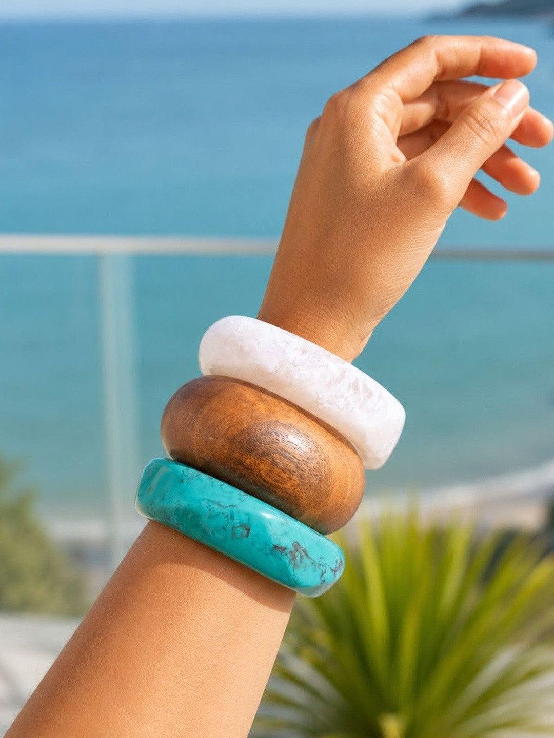 Resin & Wood Bangles for Women Set of 3