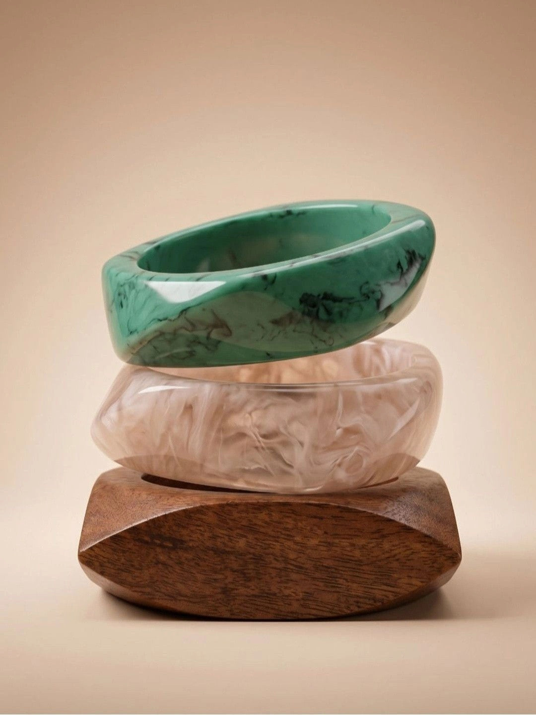 Marbled Resin & Wooden Bangles Set of 3