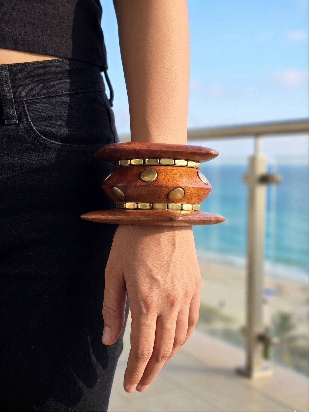 Gold-Tone Wooden Bangles Set of 5