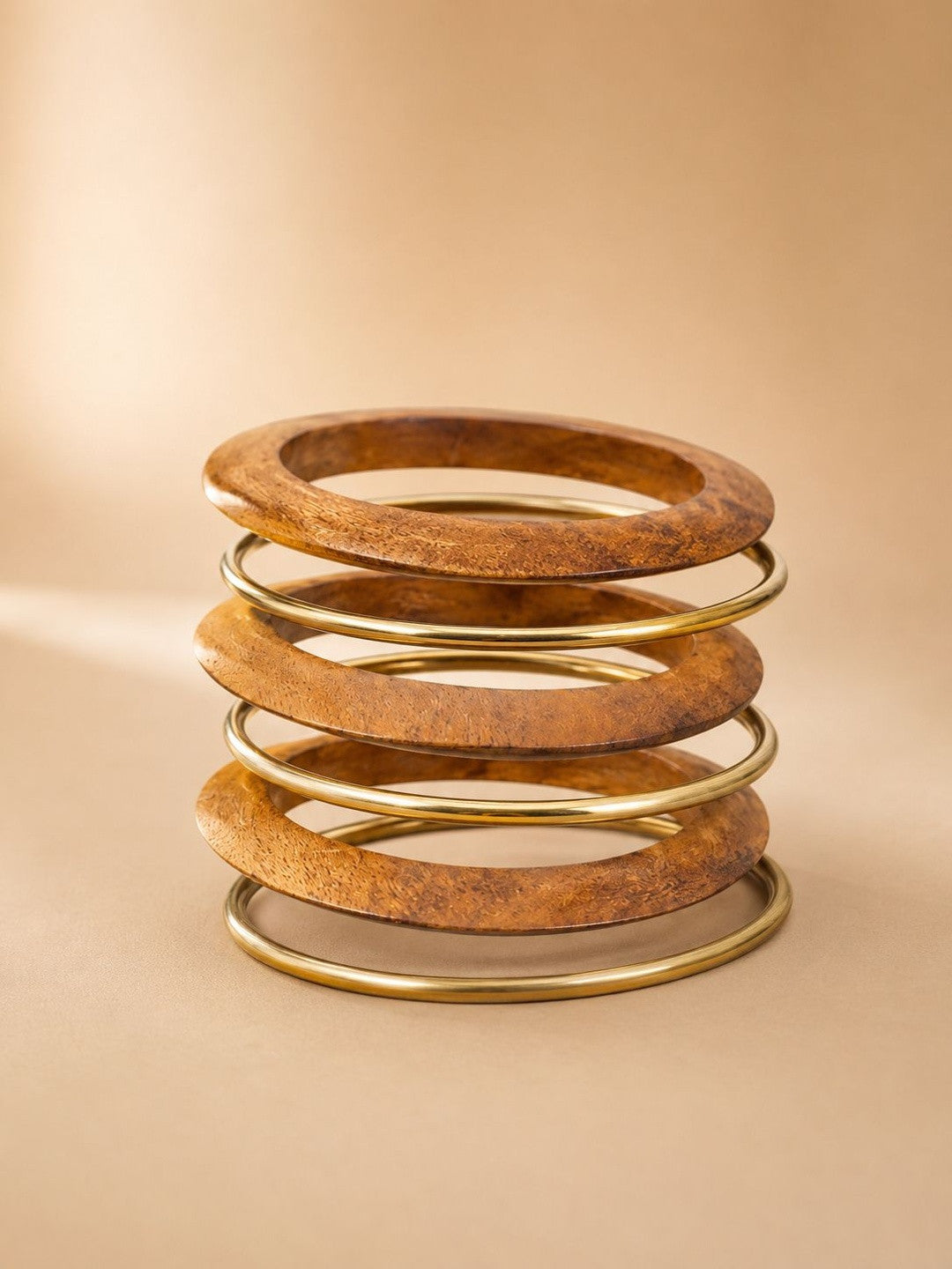 Wood & Gold-Tone Brass Bangle Set of 6
