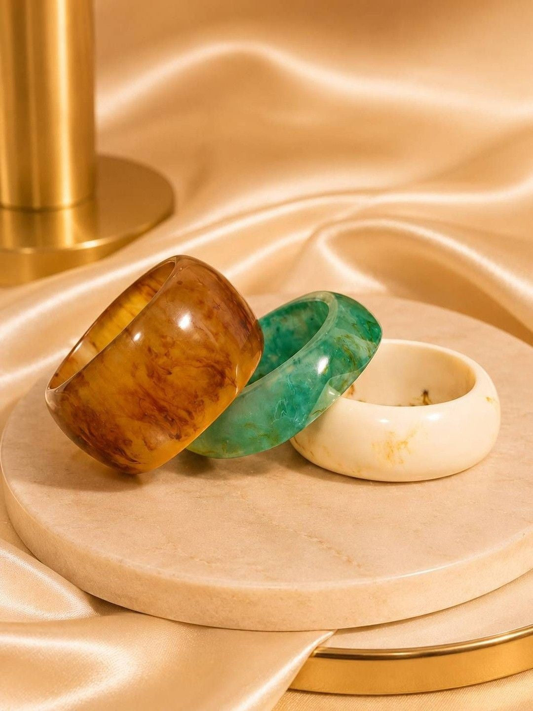 Marble-Finish Resin Bangle Set of 3