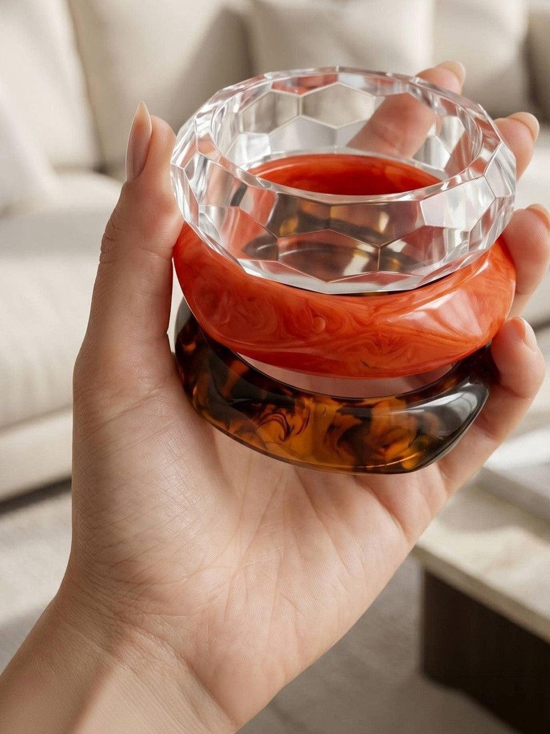 Clear & Resin Chunky Bangles Set of 3