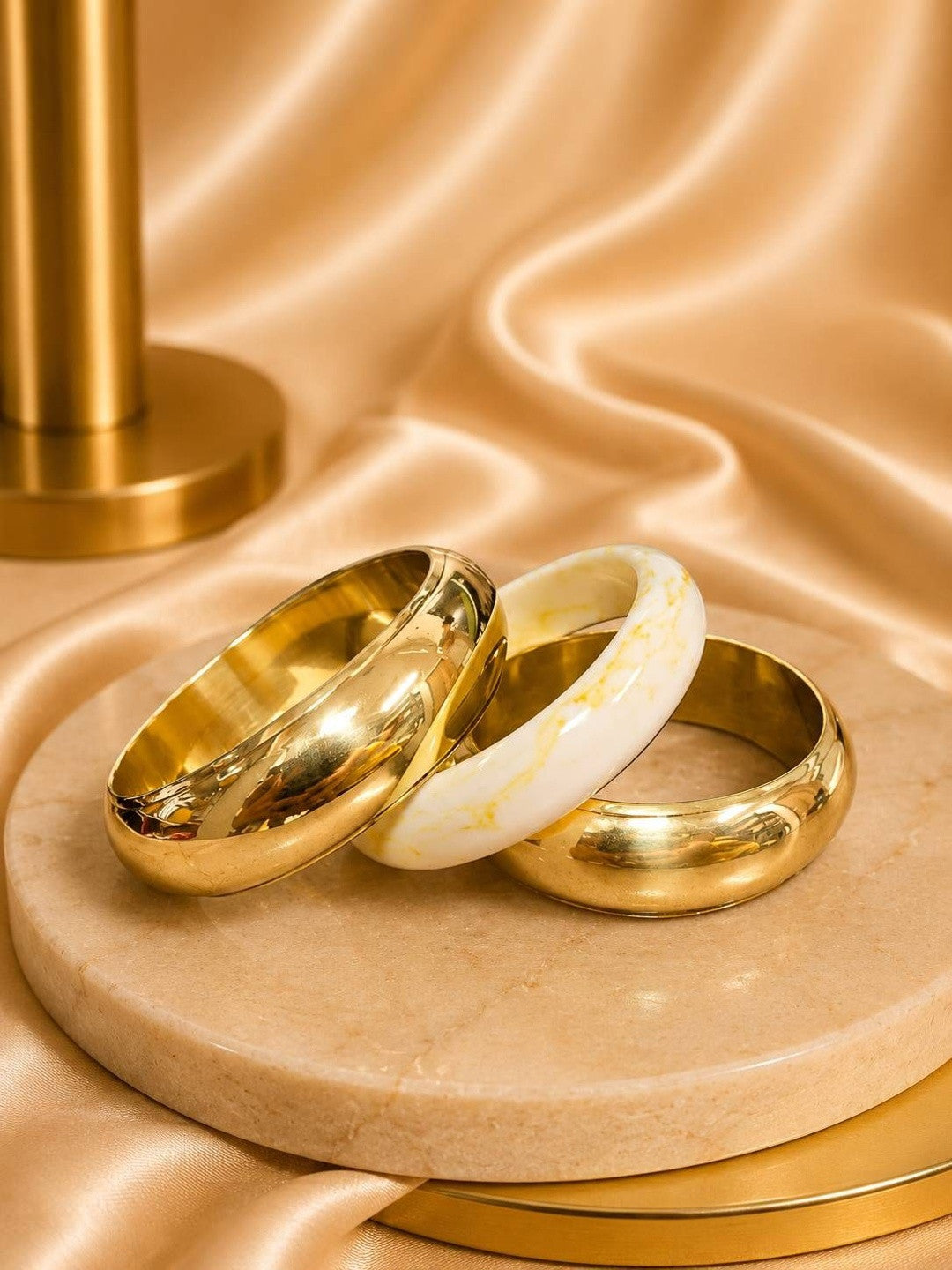Gold-Plated Resin Marble Bangles Set of 3