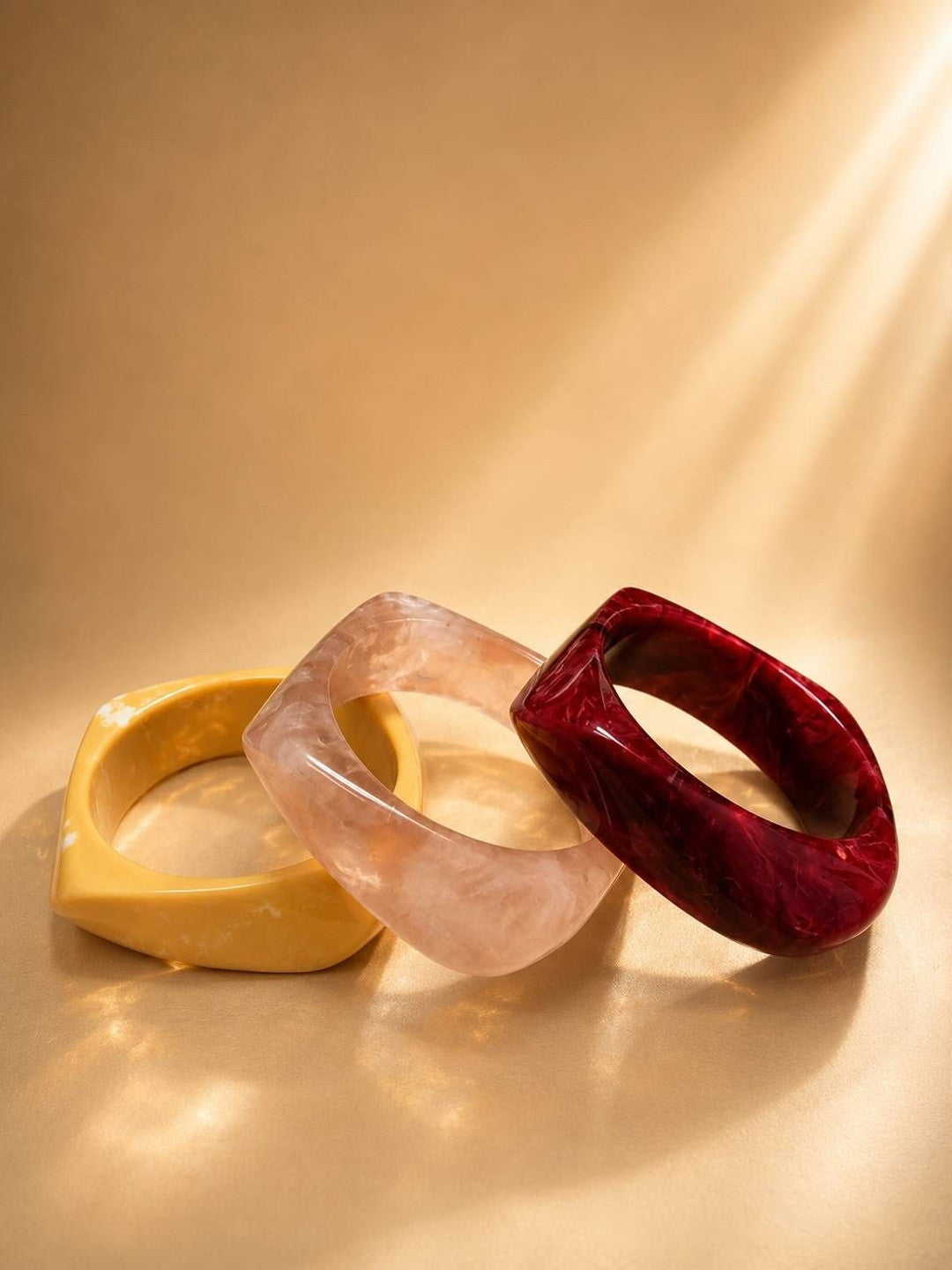 Marble Resin Chunky Bangles for Women Set of 3