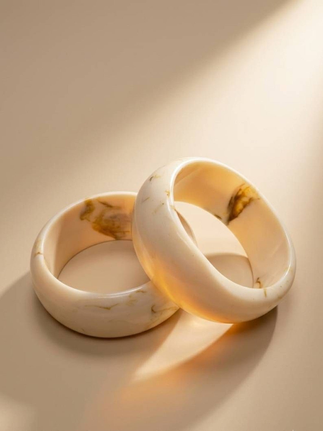 Cream Marble Resin Bangle Set of 2