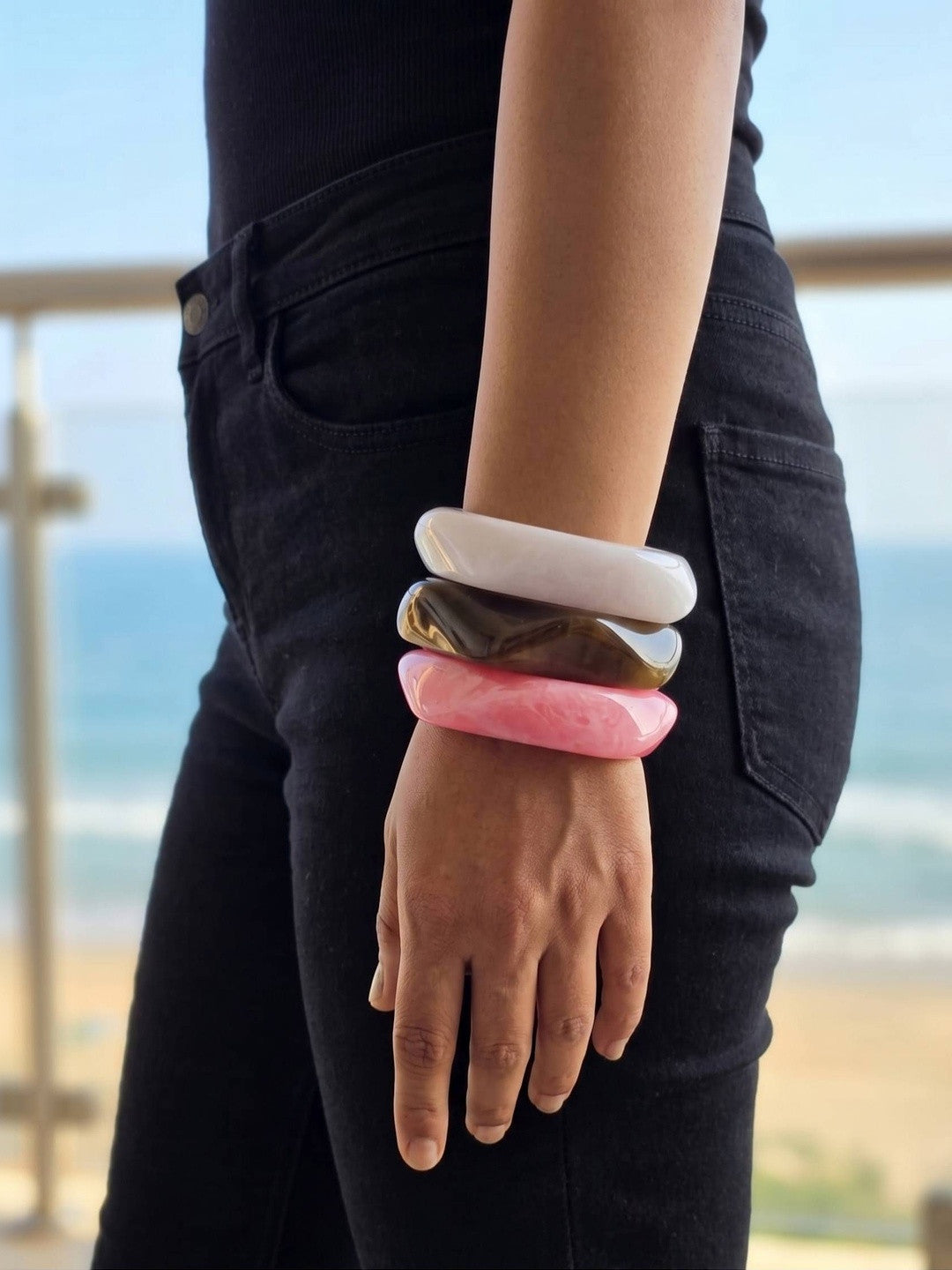 Resin Marble Bangles for Women Set of 3