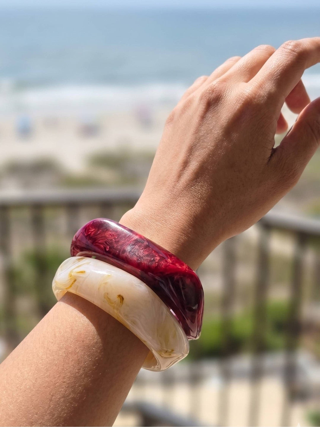 Marble Resin Chunky Bangles for Women Set of 2