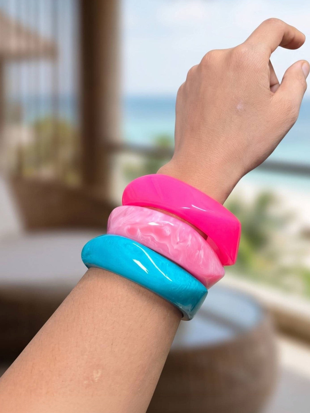 Resin Marble Chunky Bangles for Women Set of 3