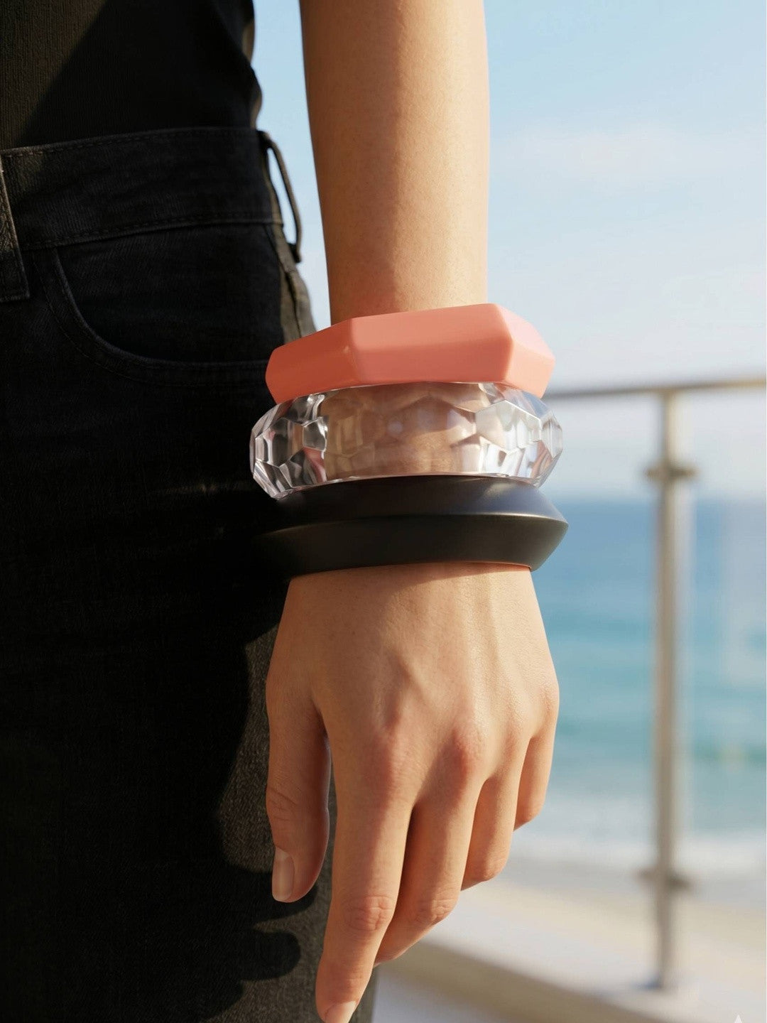 Faceted Resin & Acrylic Bangles Set of 3