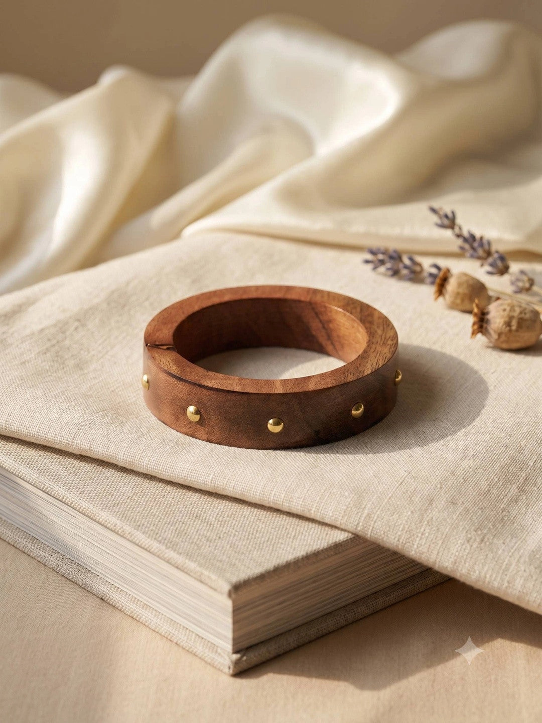 Brass-Studded Wooden Bangle for Women