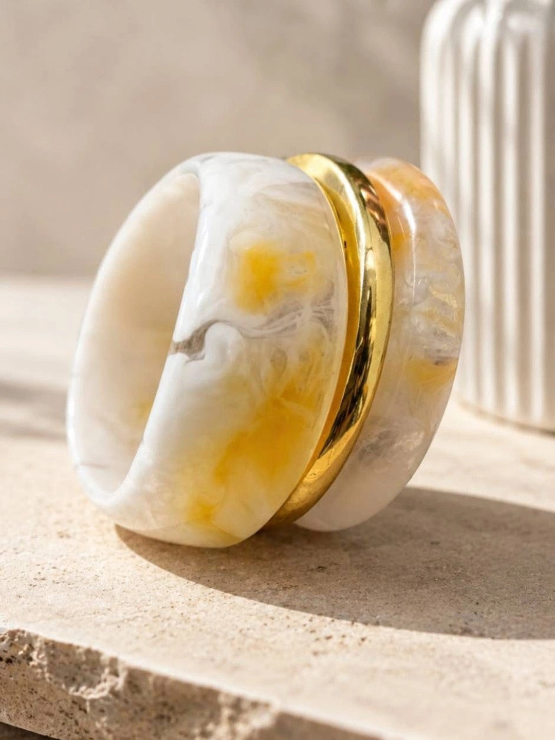 Marble Resin & Gold-Tone Bangles Set of 3
