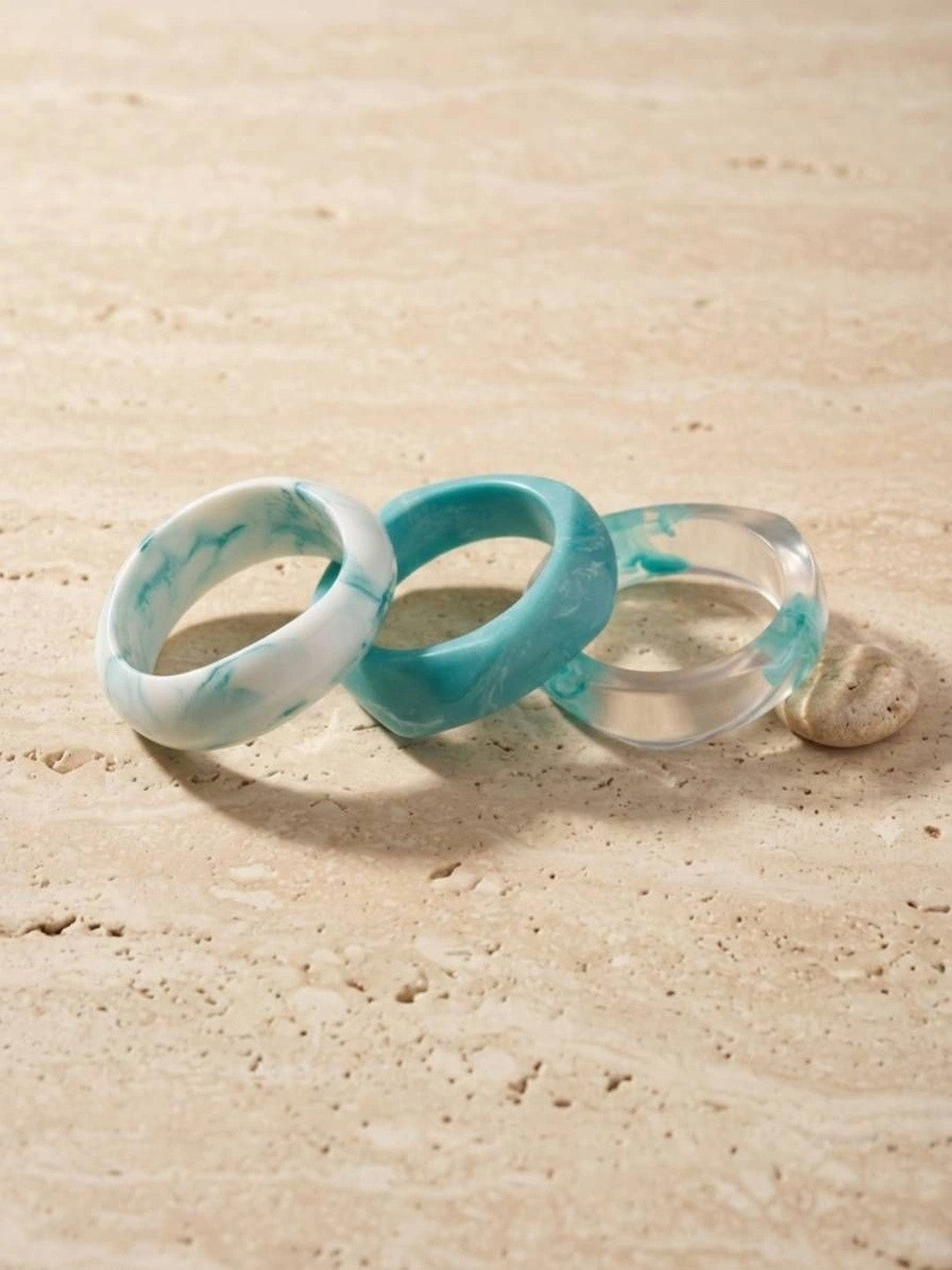 Teal Marble Resin Bangles for Women Set of 3