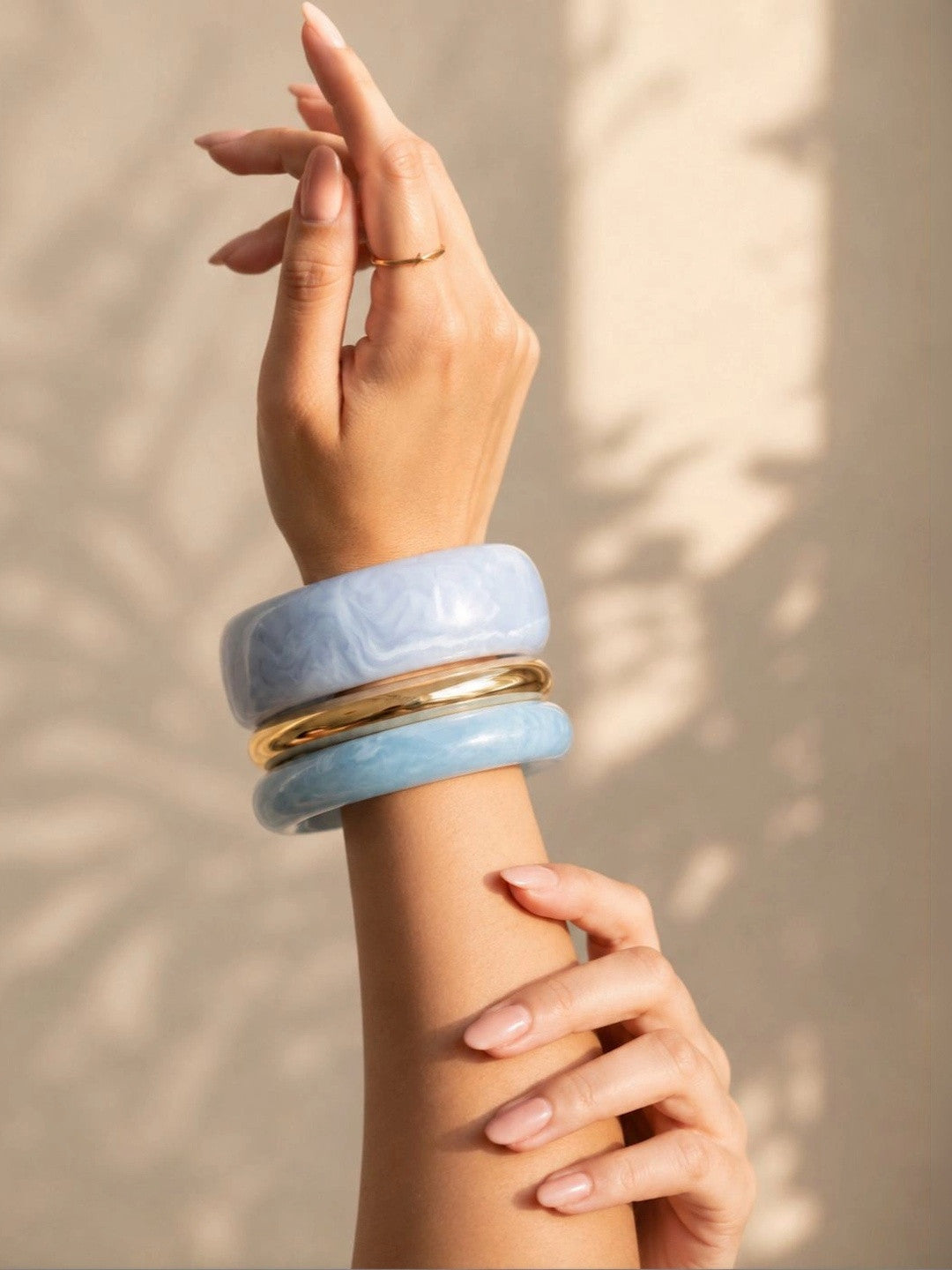 Blue Resin & Gold-Tone Bangles Set of 3