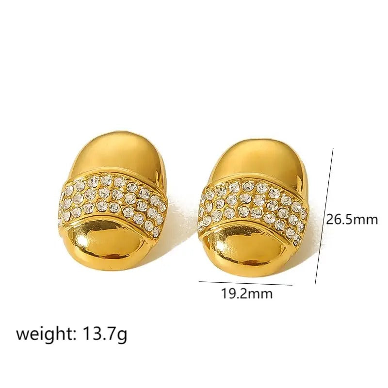 Luxury gold dome earrings with sparkling wave zirconia design, timeless women jewellery perfect for bold elegance.