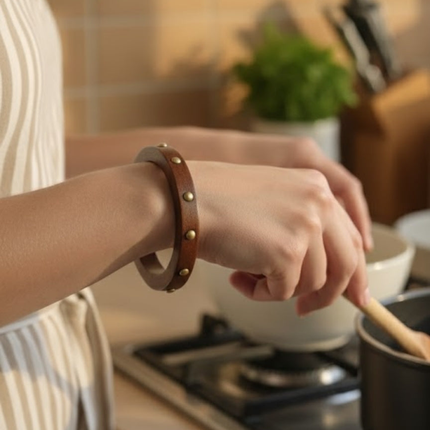 Handmade Thin Wooden Bangles with Gold Studs