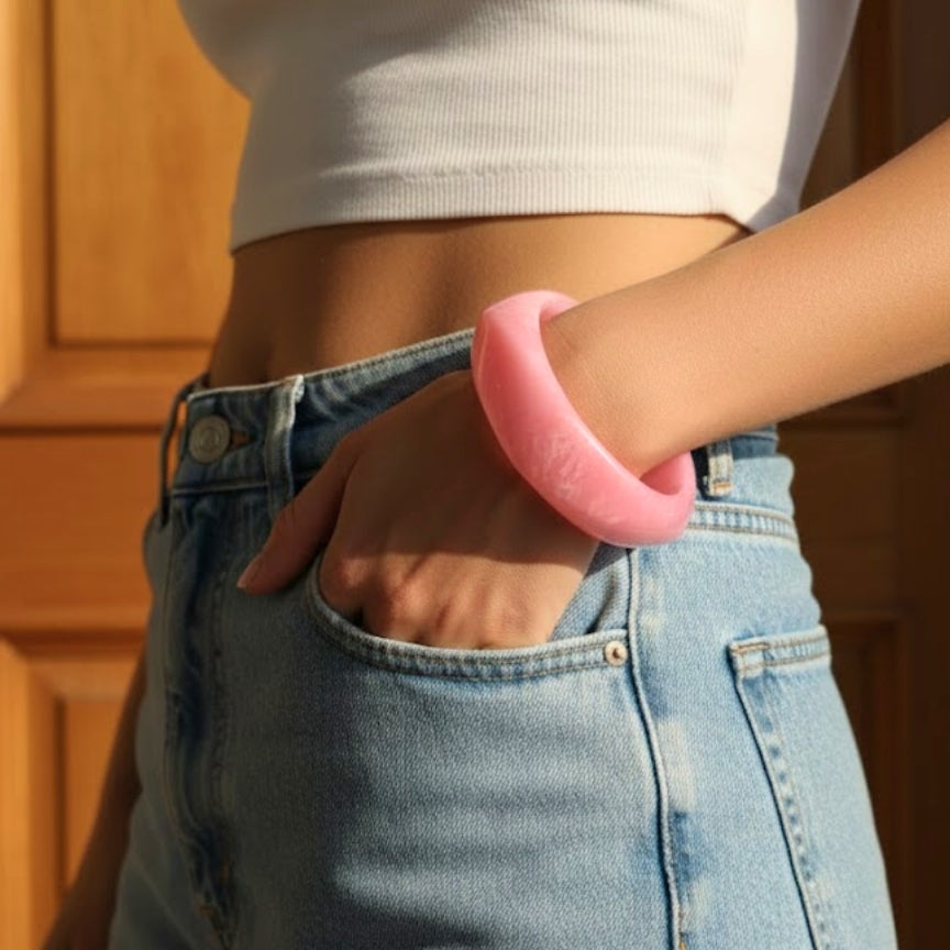 Blush Pink Marble Wave Resin Bangle