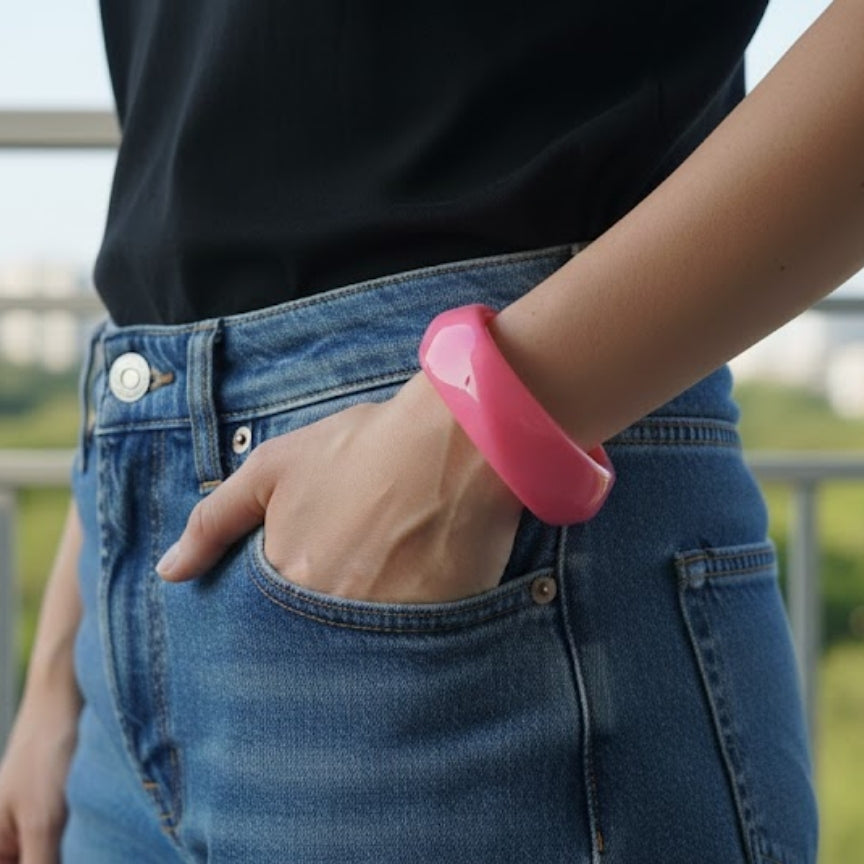 Neon Pink Wave Resin Bangle