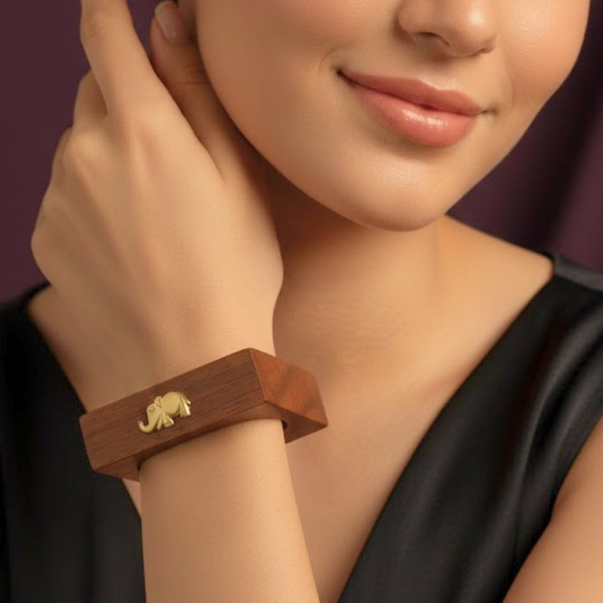 Square Walnut Wood Elephant Bangle