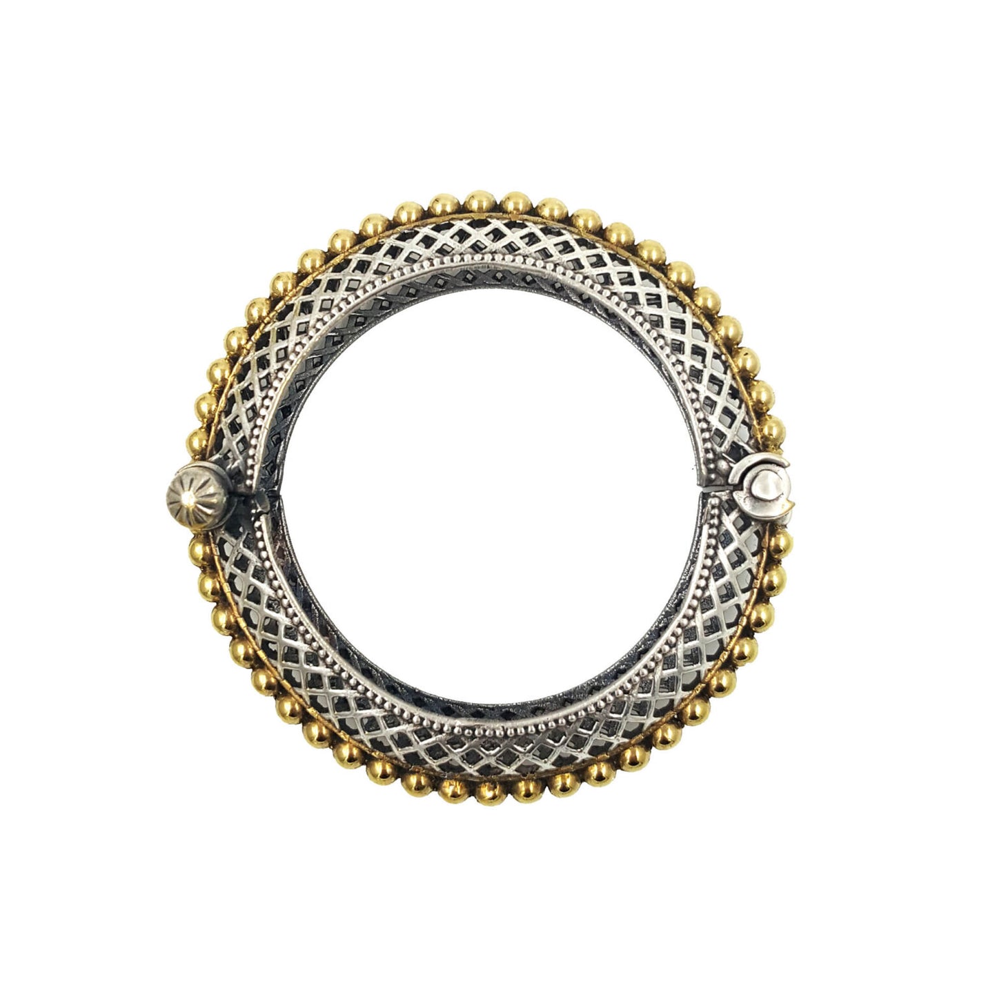 Dual Tone Silver Oxidised Jaya Kada Antique Handcrafted Bangle With Screw Opening