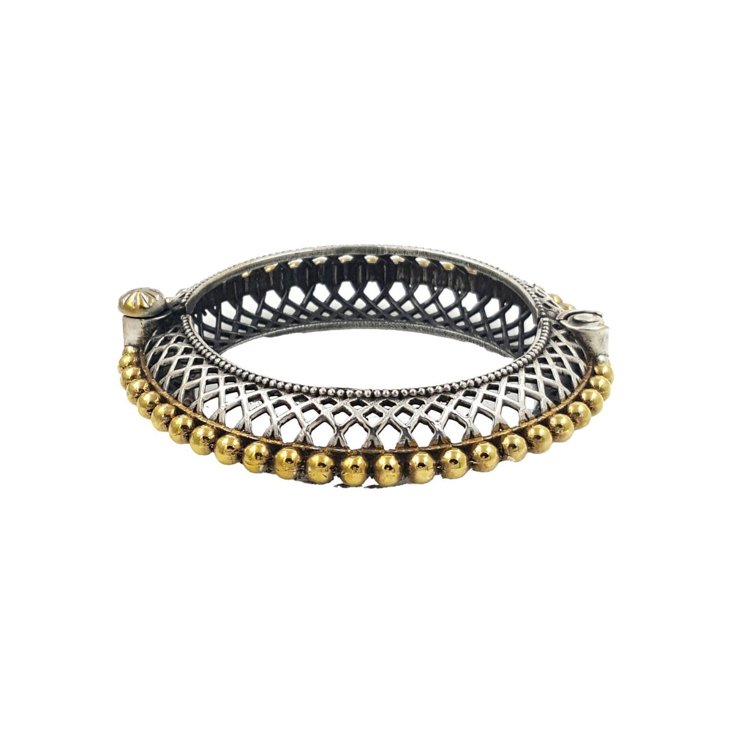 Dual Tone Silver Oxidised Jaya Kada Antique Handcrafted Bangle With Screw Opening